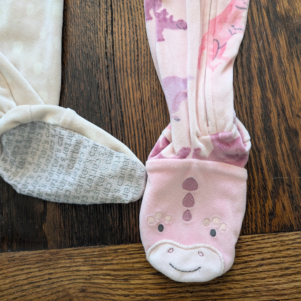 Carter's Pink and Cream Dinosaur Print Footies - Picture 3 of 8